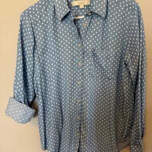 LOFT Blue Chambray Polka Dot Button Down Shirt